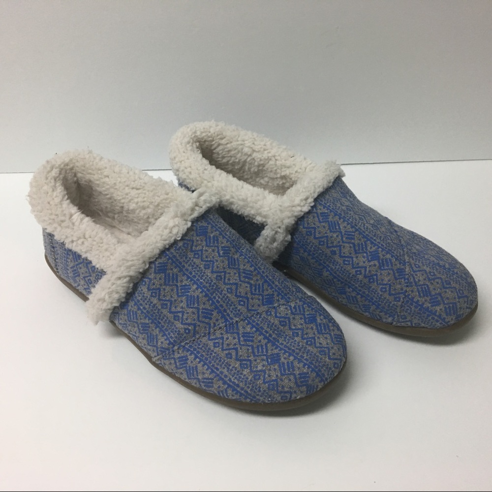TOMS Blue Wool Slippers / Faux Fur - Size 6 (Y4)